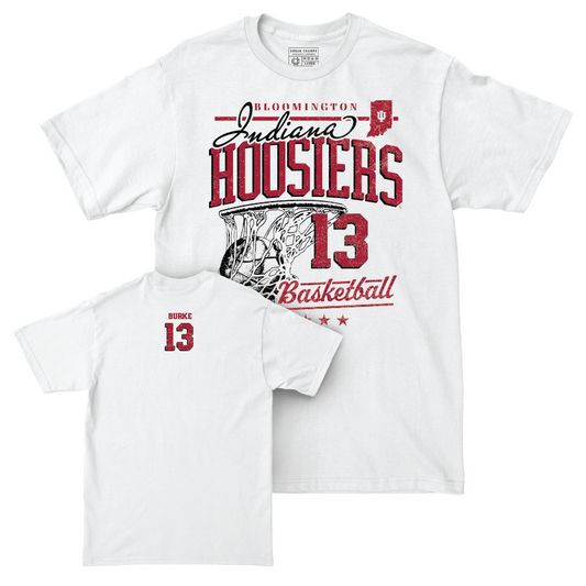 Men's Basketball White Hardwood Comfort Colors Tee - Shaan Burke | #13 Youth Small