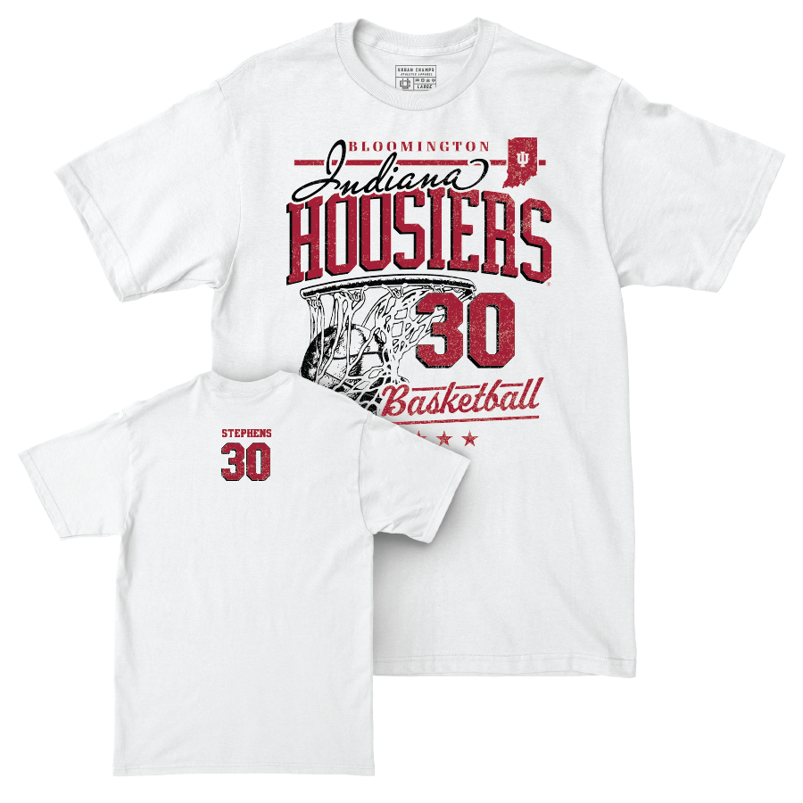 Men's Basketball White Hardwood Comfort Colors Tee - Ian Stephens | #30 Youth Small