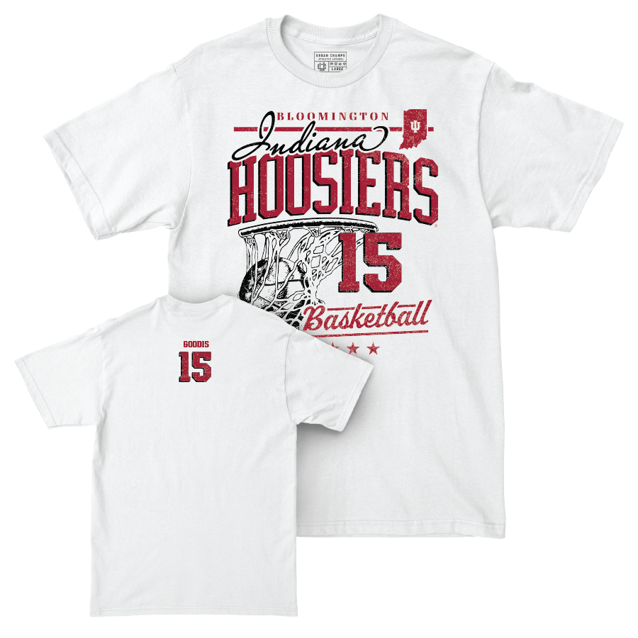 Men's Basketball White Hardwood Comfort Colors Tee - James Goodis | #15 Youth Small