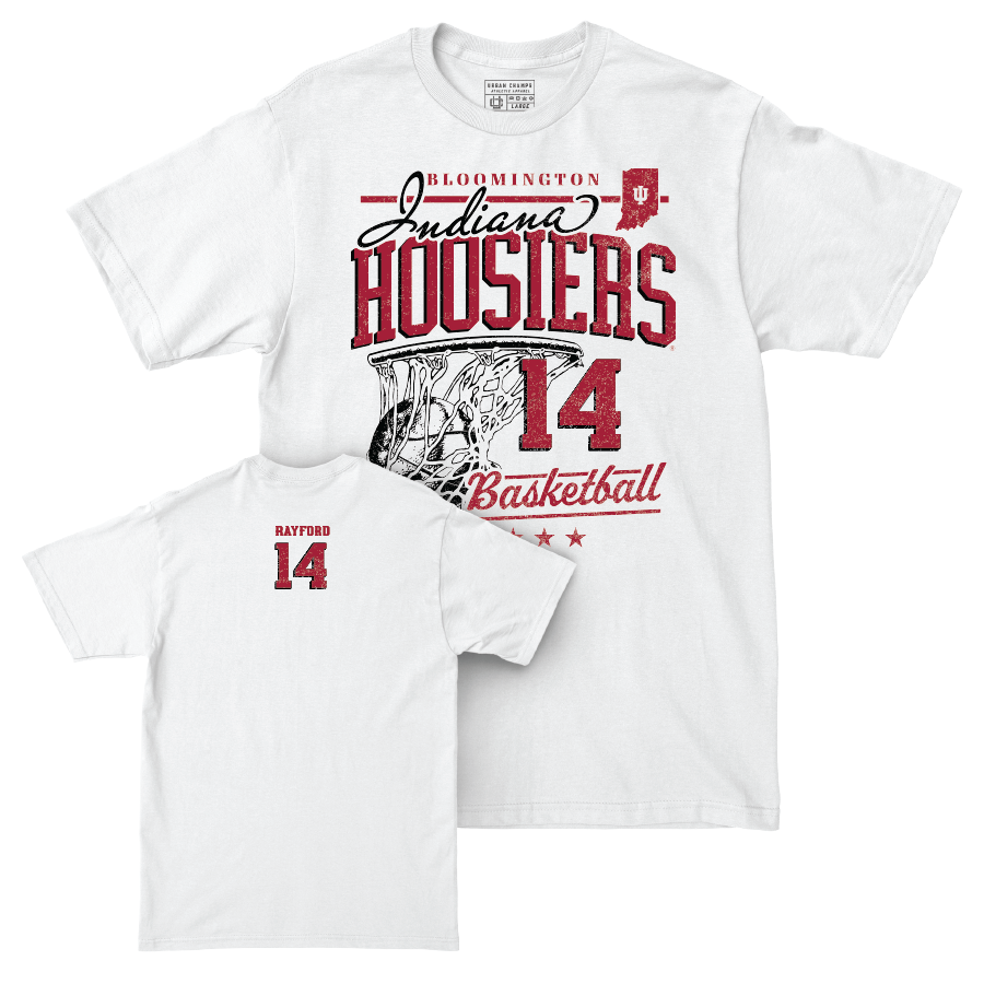 Men's Basketball White Hardwood Comfort Colors Tee - Jordan Rayford | #14 Youth Small