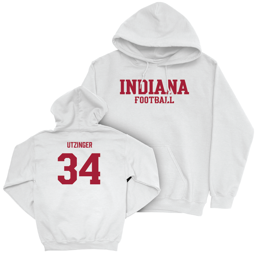 Football White Staple Hoodie - Jeff Utzinger | #34 Youth Small