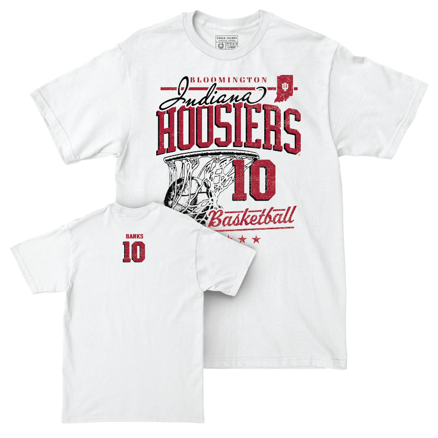 Men's Basketball White Hardwood Comfort Colors Tee - Kaleb Banks | #10 Youth Small