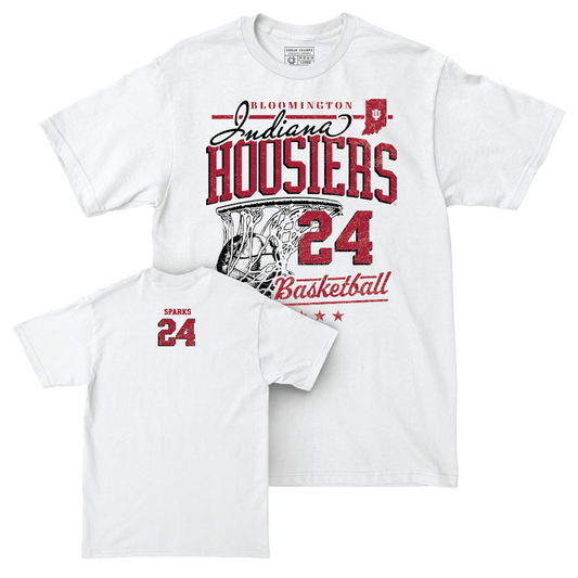 Men's Basketball White Hardwood Comfort Colors Tee - Payton Sparks | #24 Youth Small